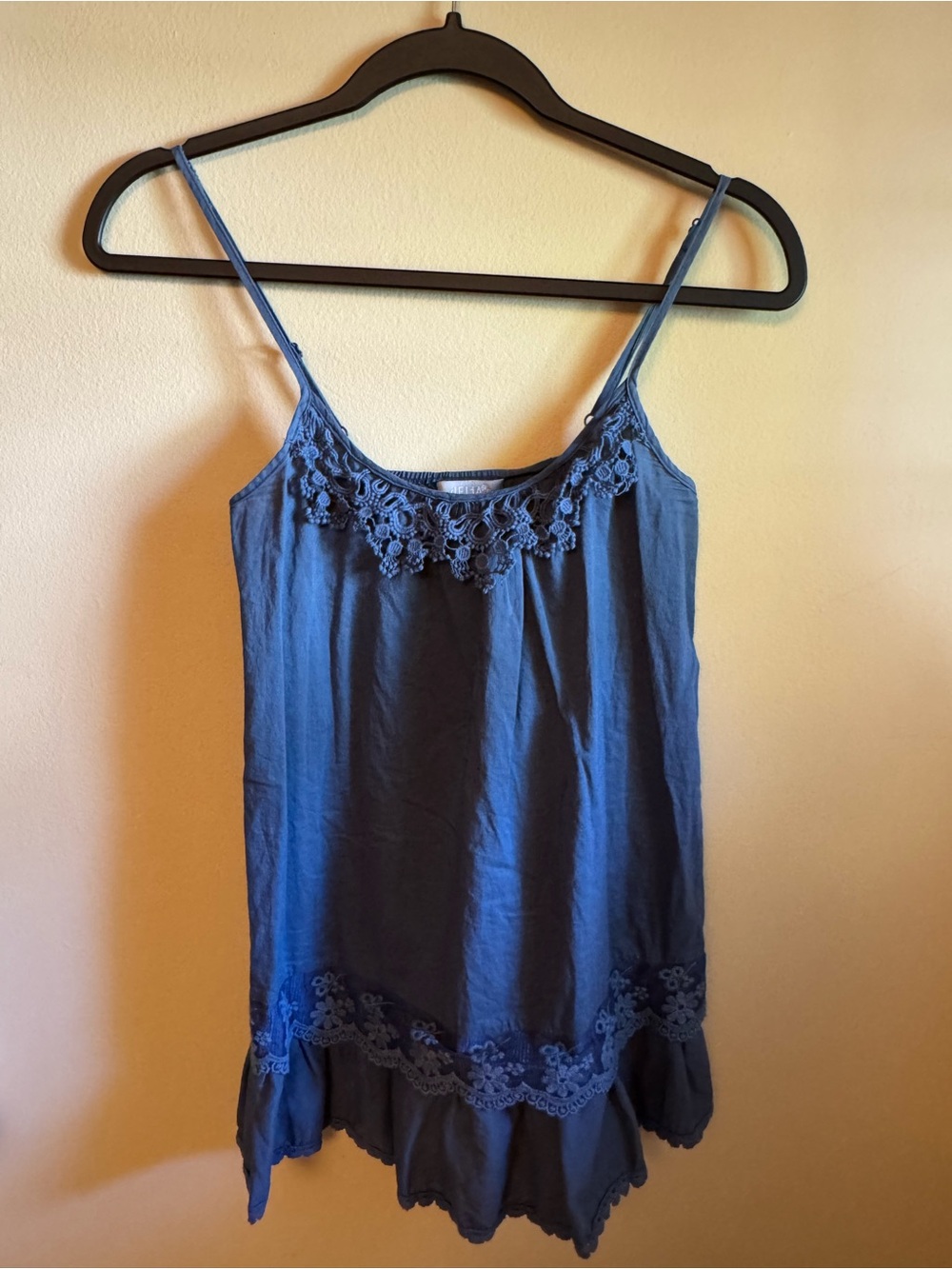 dELiA*s Blue Crochet-Trim Spaghetti Strap Cami Top